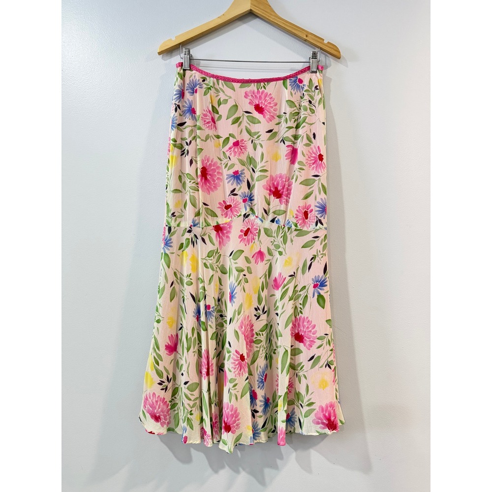 Vintage Liz Claiborne Floral Midi Skirt Pink Blue Y2K Cottagecore Romantic